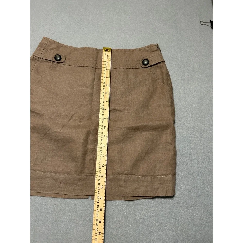 Banana Republic Brown 100% Linen Mini Skirt Size 2 Side Zip Pockets Lined